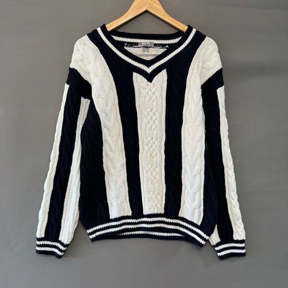 Essential Elements Men’s Sweater Black/White Color Size Large V-Neck - Picture 1 of 9